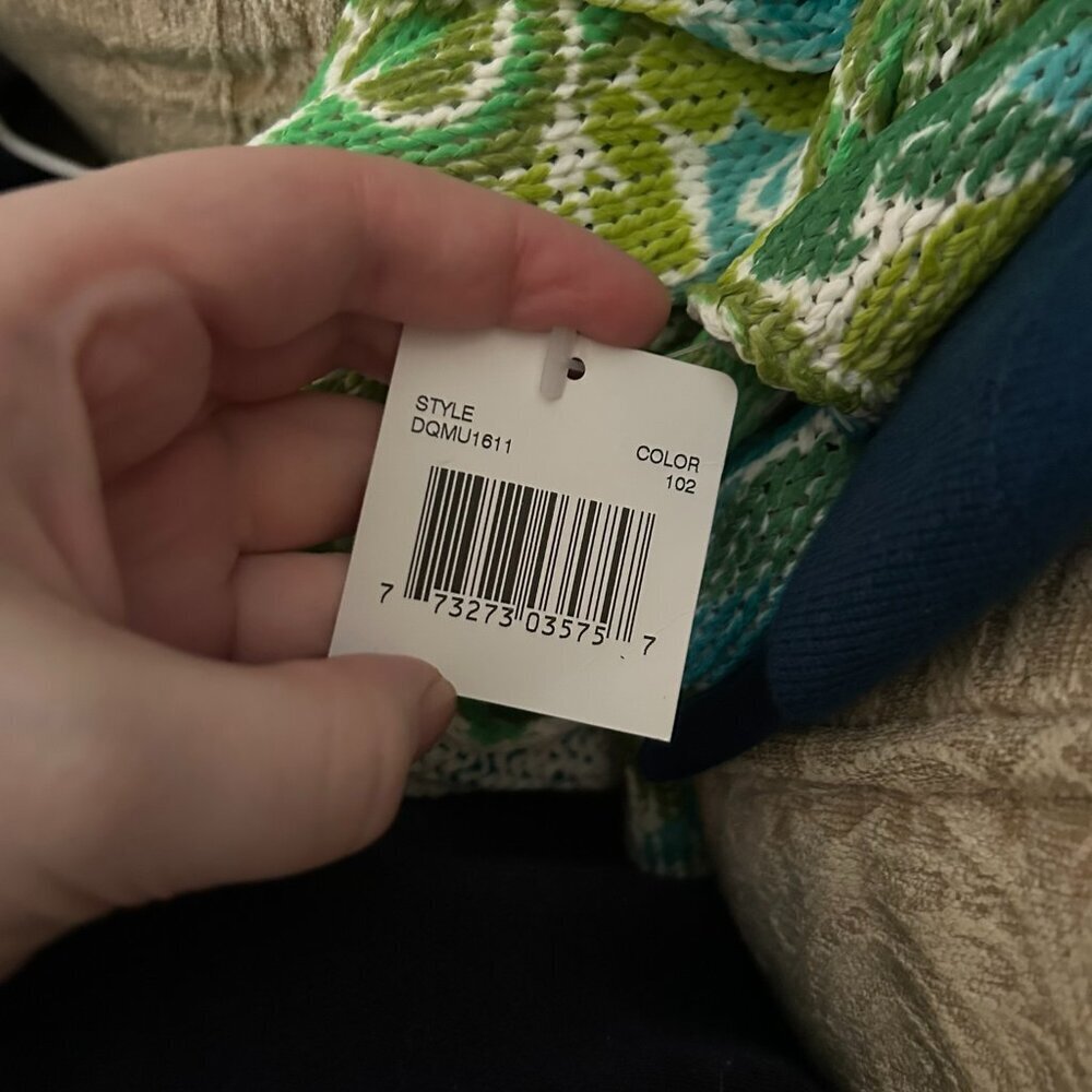 NWT Dana Buchman Women’s Green Teal Spring Floral Open Knit Sweater Size L - Picture 8 of 13
